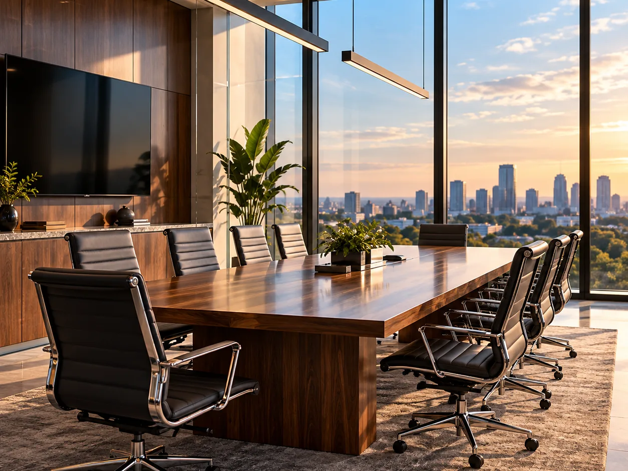 World Class Coverage conference room overlooking the city at sunset