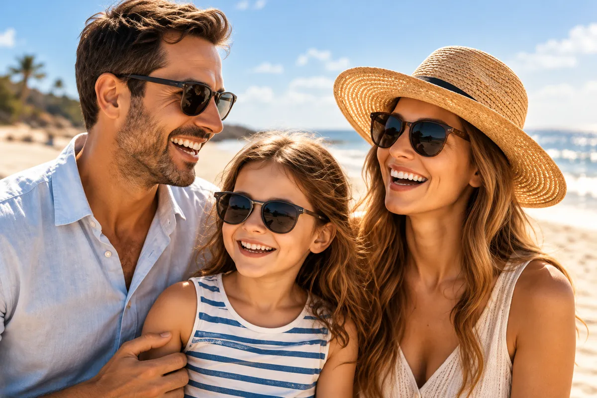 Smiling family on the beach